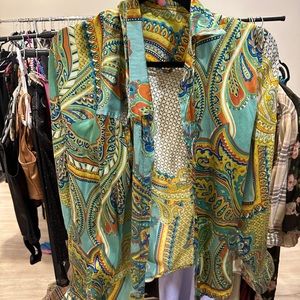 100% silk custom made green paisley shirt